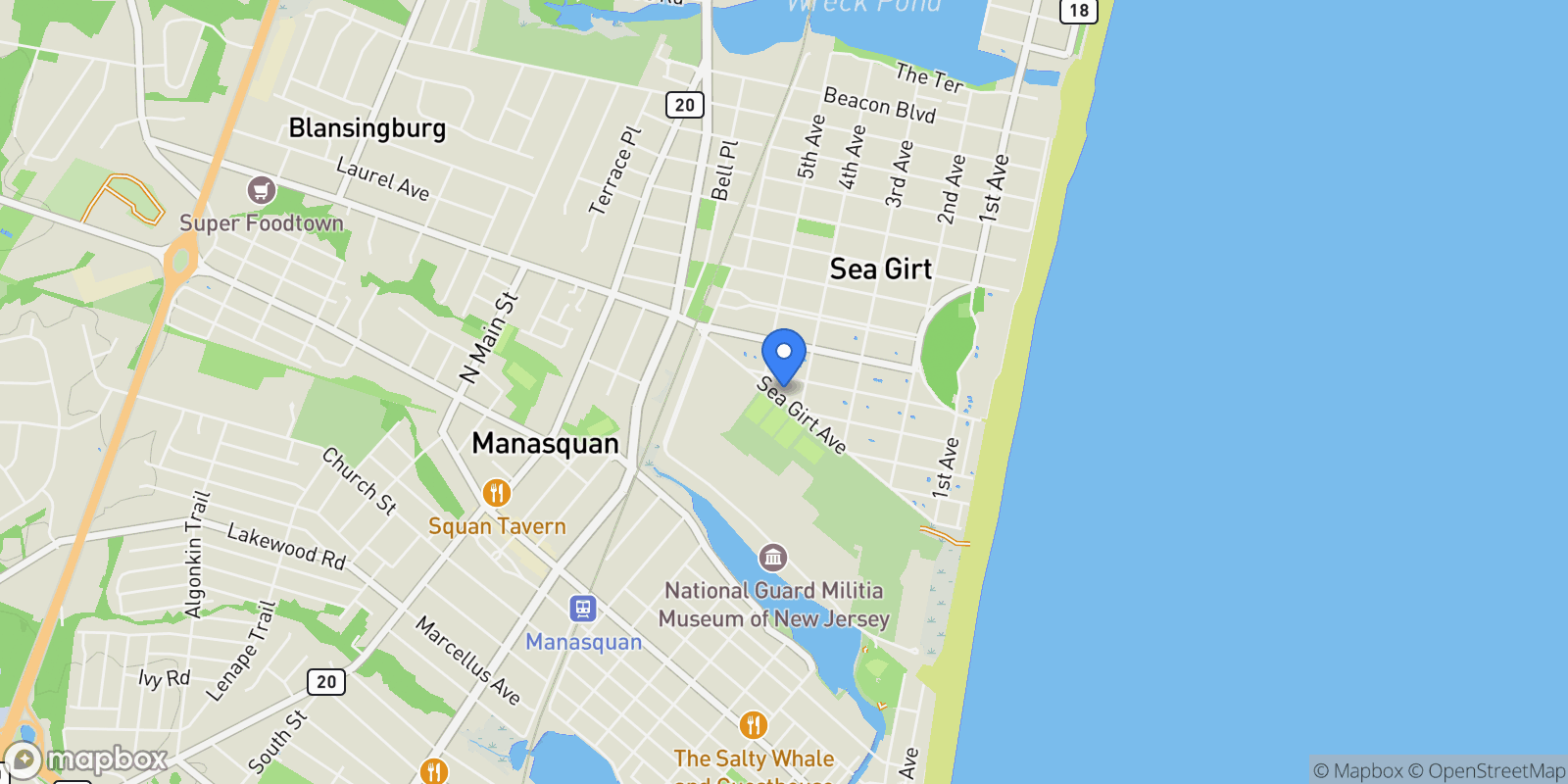 Map showing 409 Sea Girt Avenue, Sea Girt, NJ 08750, Sea Girt, New Jersey, United States.