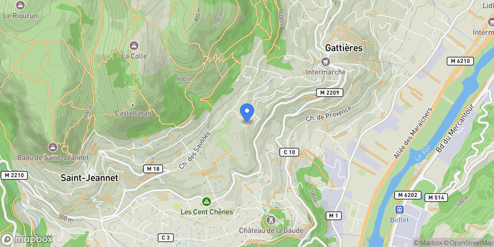 Map showing 147 Allée des Grives, Gattières, Provence-Alpes-Côte d'Azur, France.