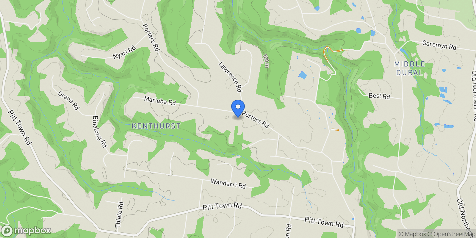 Map showing 44 Porters Rd, Kenthurst NSW 2156, Australia, Kenthurst, New South Wales, Australia.