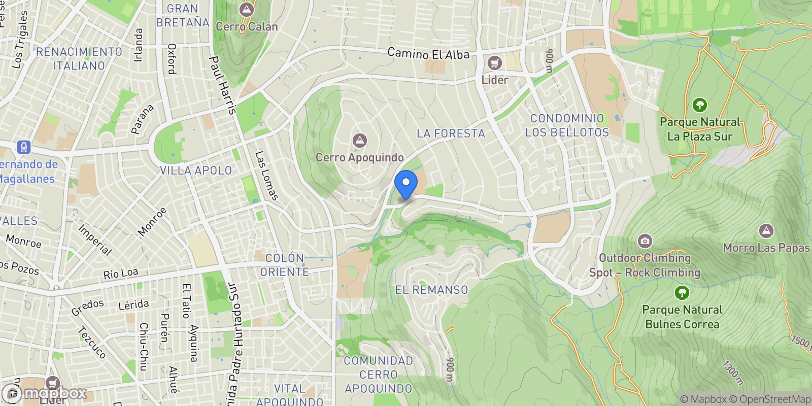 Map showing Carlos Pena Orteagui ., Las Condes, Las Condes, Santiago Metropolitan Region, Chile.