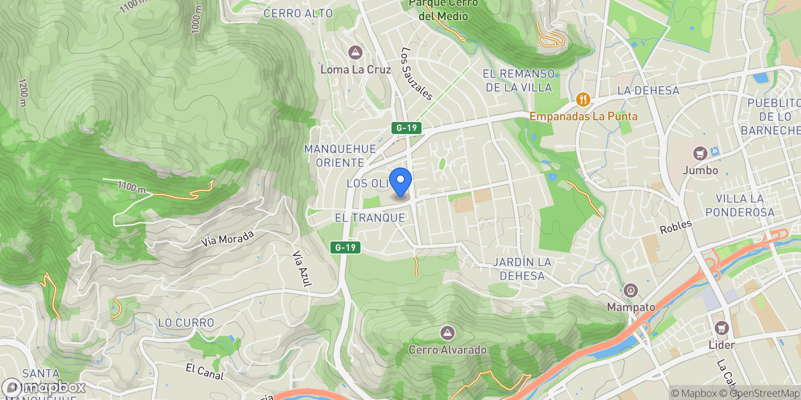 Map showing Avda El Tranque, Lo Barnechea, Lo Barnechea, Santiago Metropolitan Region, Chile.