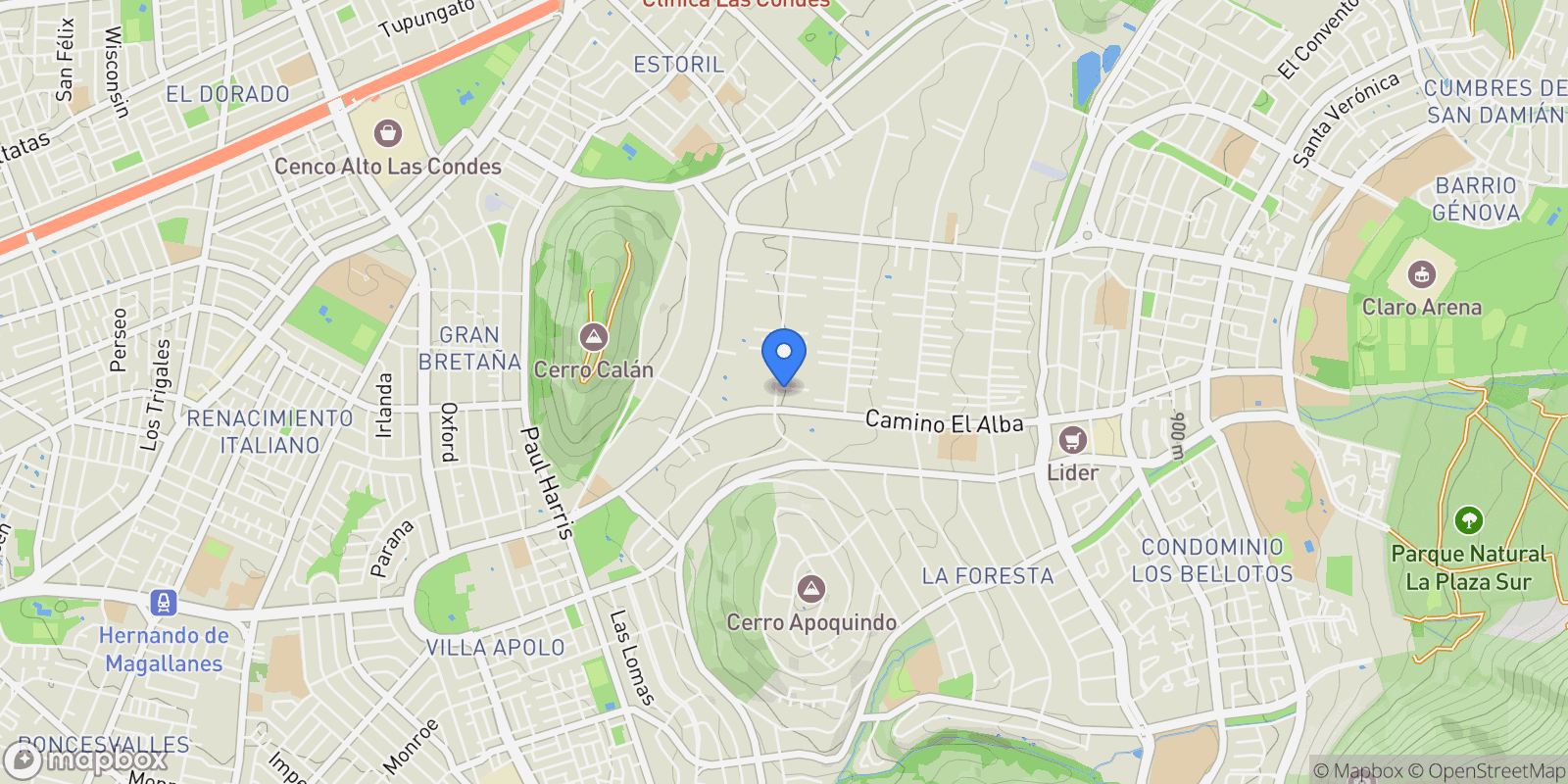 Map showing Mirasol, Las Condes, Las Condes, Santiago Metropolitan Region, Chile.