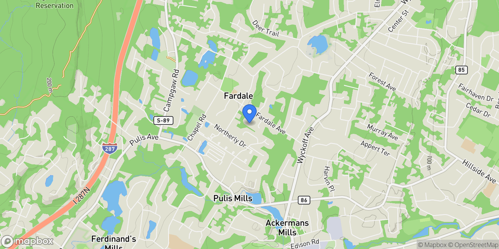 Map showing 8 Matthew Place, Mahwah, New Jersey, United States.