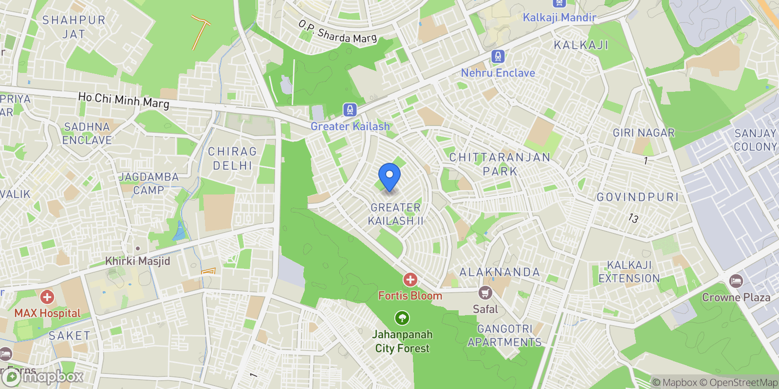 Map showing Greater Kailash II, Greater Kailash, New Delhi, Delhi, India, New Delhi, Delhi, India.