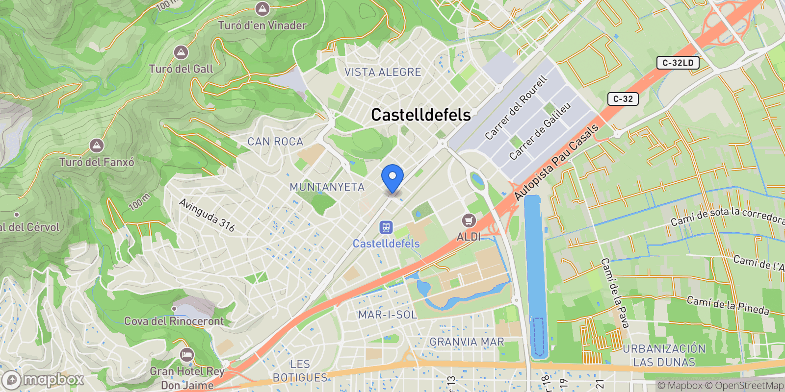 Map showing Castelldefels, Barcelona, Castelldefels, Castelldefels, Catalonia, Spain.