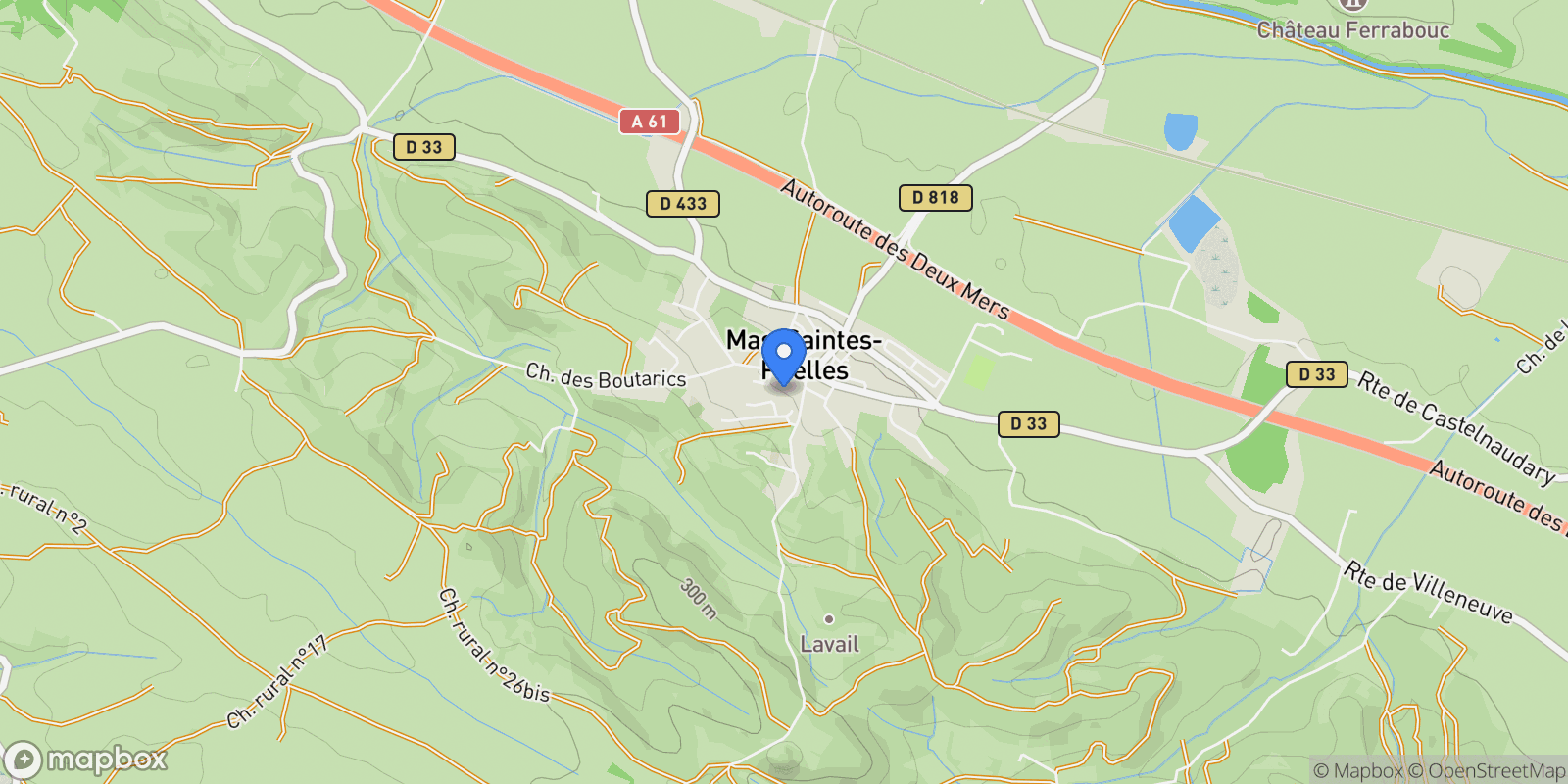 Map showing Mas-Saintes-Puelles, Occitanie, France.