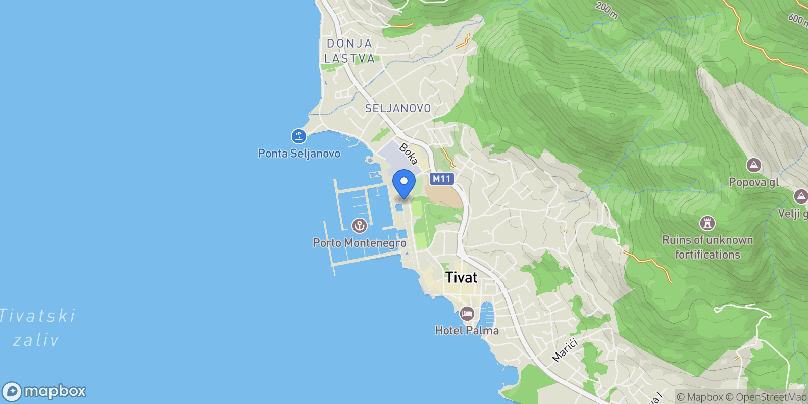 Map showing Porto Montenegro, Tivat, Tivat, Tivat Municipality, Montenegro.