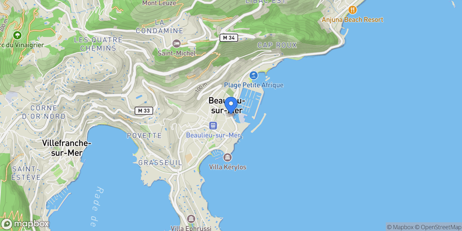 Map showing Beaulieu-sur-Mer, Provence-Alpes-Côte d'Azur, France.