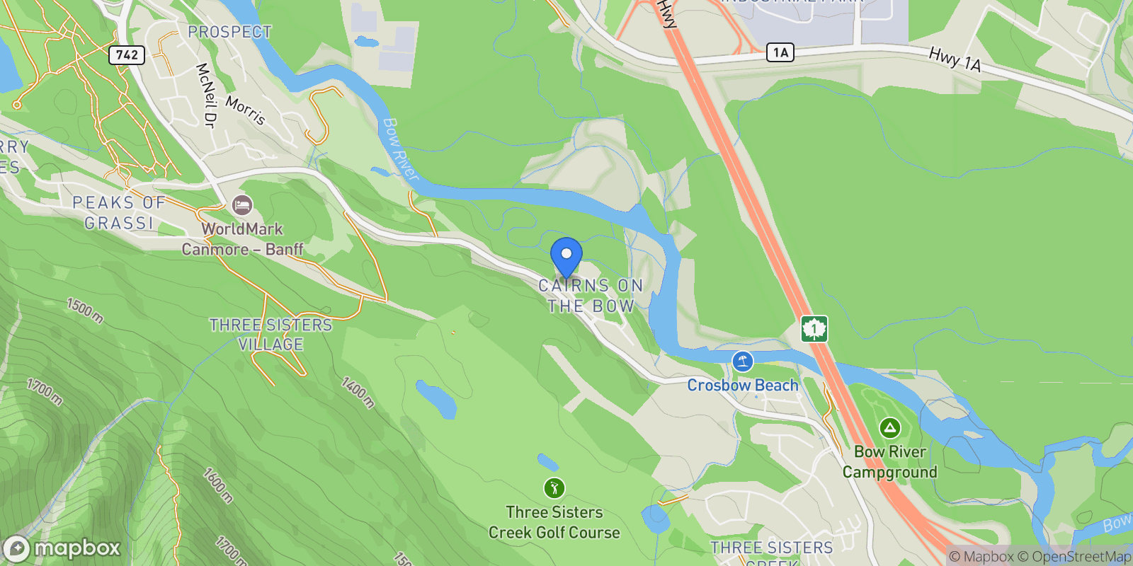 Map showing 118 Cairns Landing, Canmore, AB T1W 3J9, Canmore, Alberta, Canada.