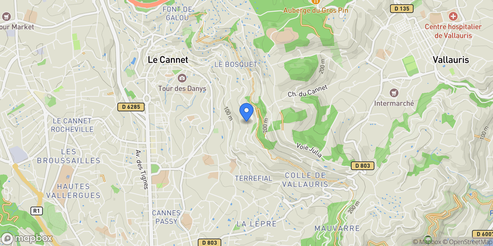 Map showing Cannes, Provence-Alpes-Côte d'Azur, France.