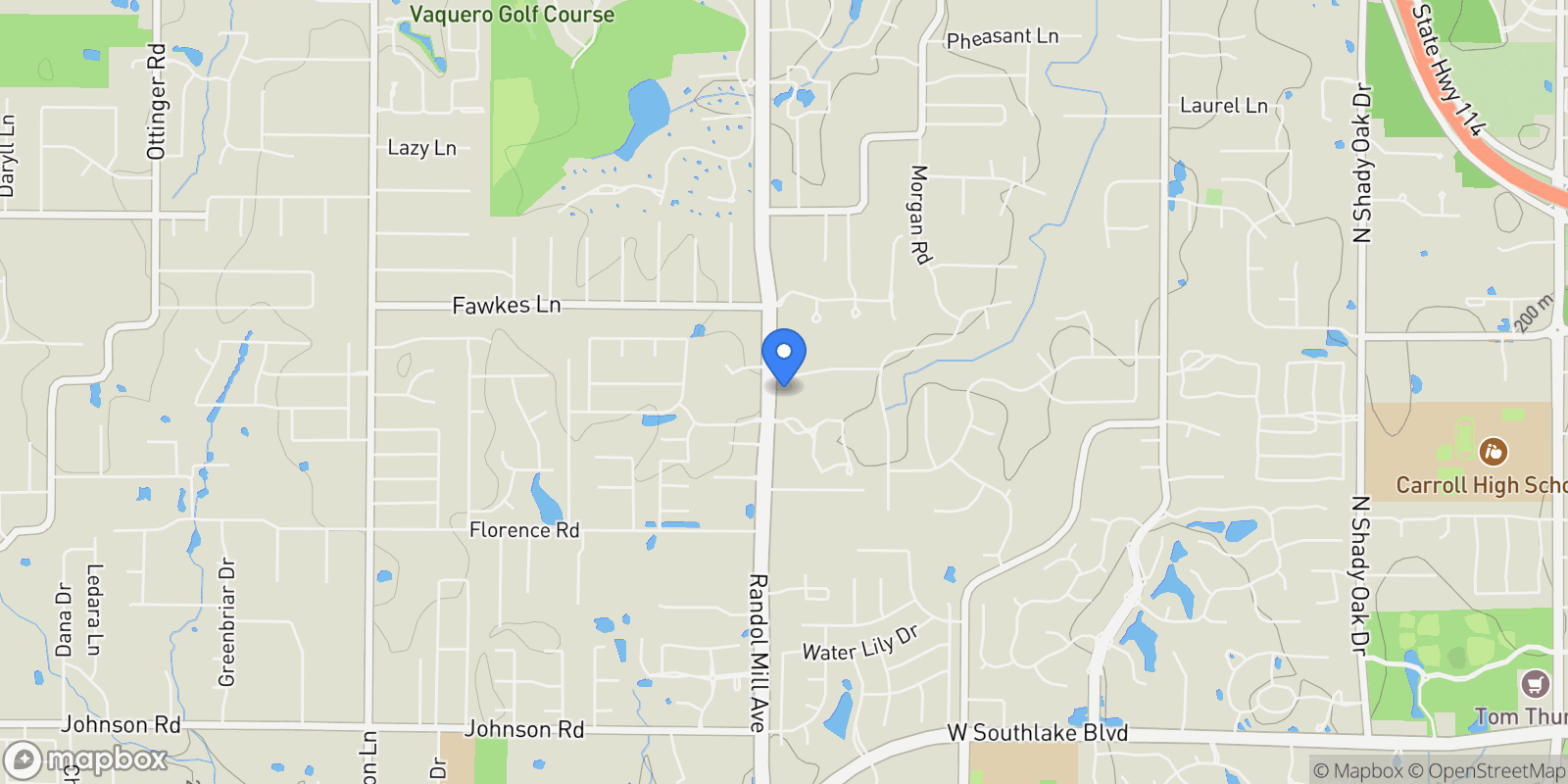 Map showing 1781 Kingswood Drive, Grapevine, Texas, United States.