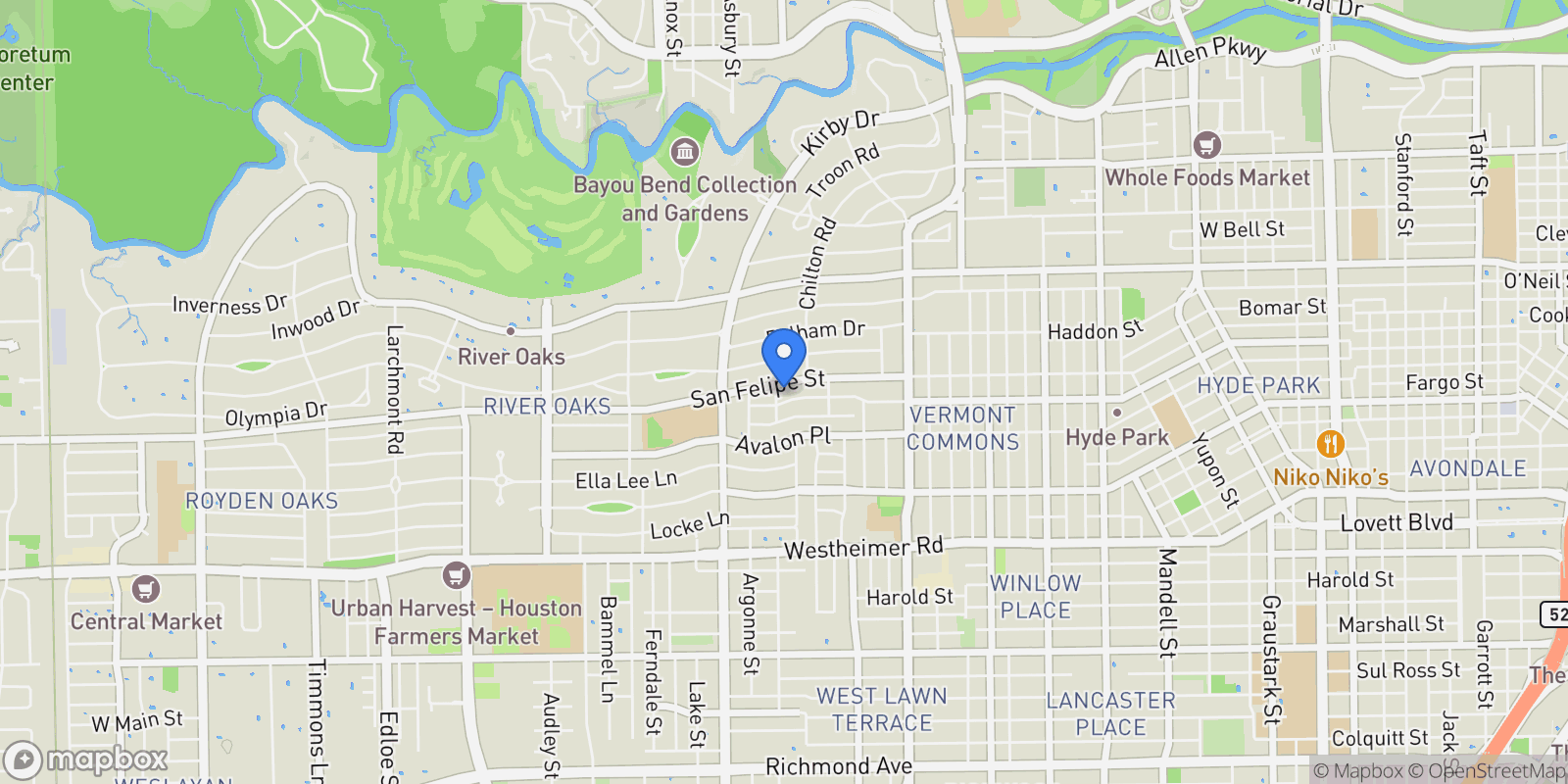 Map showing 1913 Revere Street, Houston, Texas, United States.