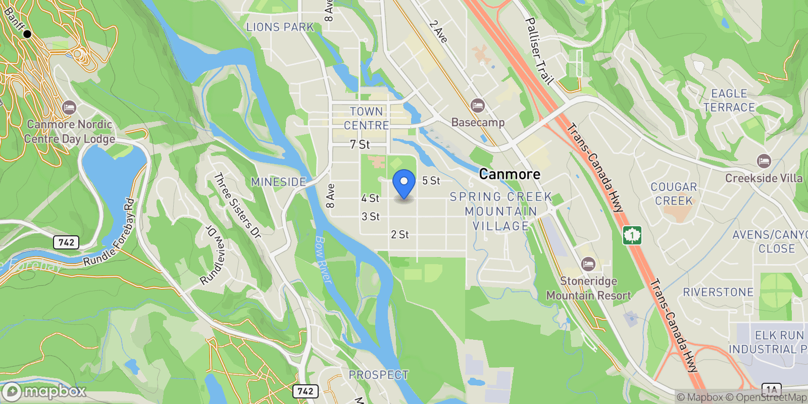 Map showing 3(NW) - 617 4th Street, Canmore, AB T1W 2G7, Canmore, Alberta, Canada.