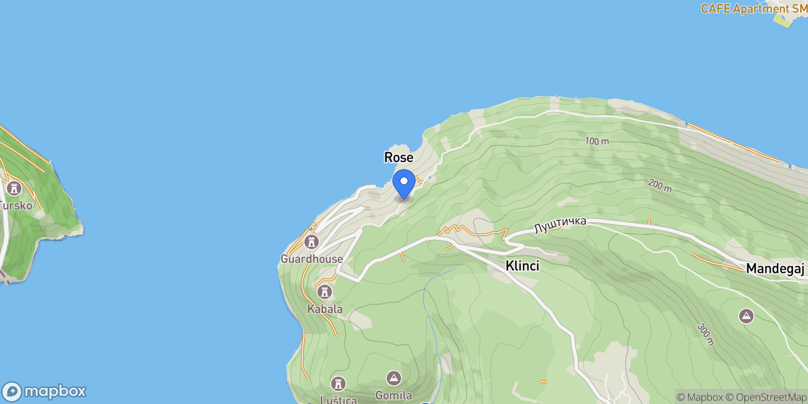 Map showing Rose, Montenegro, Rose, Herceg Novi Municipality, Montenegro.