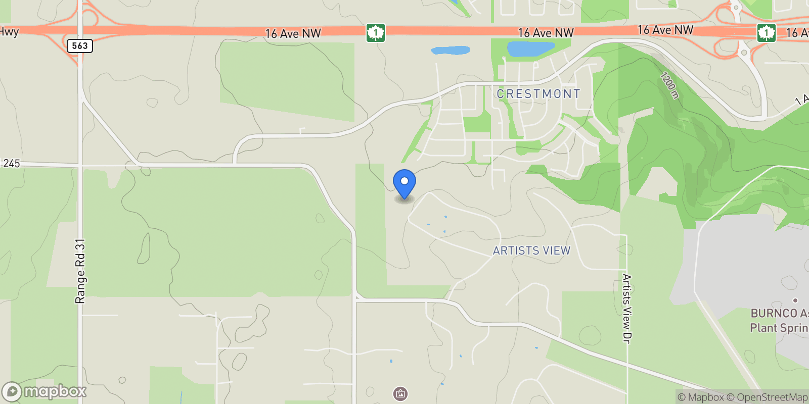 Map showing 188 Artists View Way, Rural Rockyview County, AB T3Z 3N1, Calgary, Alberta, Canada.
