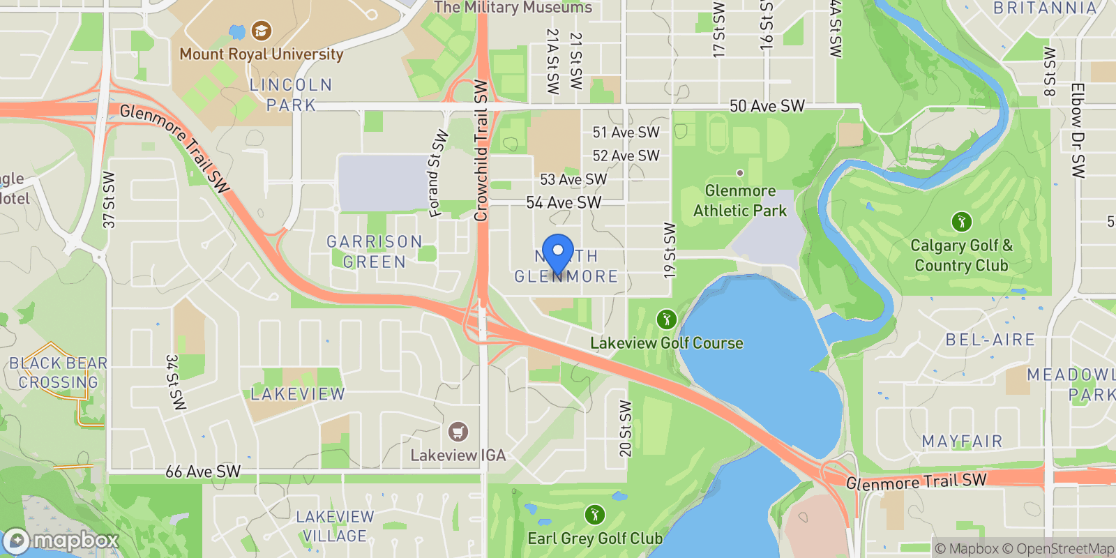 Map showing 27 Langton Drive SW, Calgary, AB T3E 5G1, Calgary, Alberta, Canada.