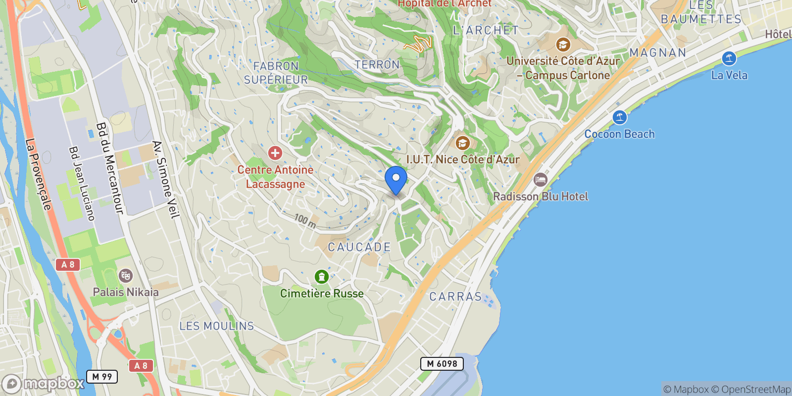 Map showing Nice, Provence-Alpes-Côte d'Azur, France.