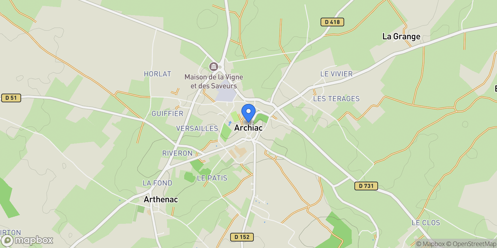 Map showing Archiac, Nouvelle-Aquitaine, France.
