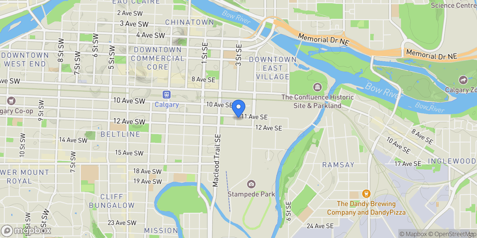 Map showing 1122 3 Street SE  3603, Calgary, AB T2G 1H7, Calgary, Alberta, Canada.