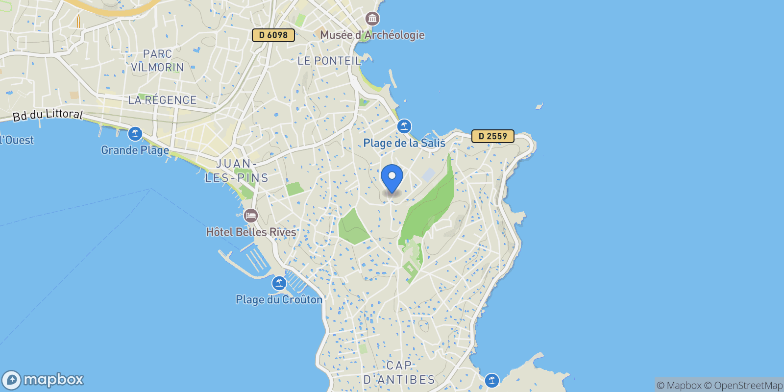 Map showing 42 Avenue de la Salis, Antibes, Provence-Alpes-Côte d'Azur, France.