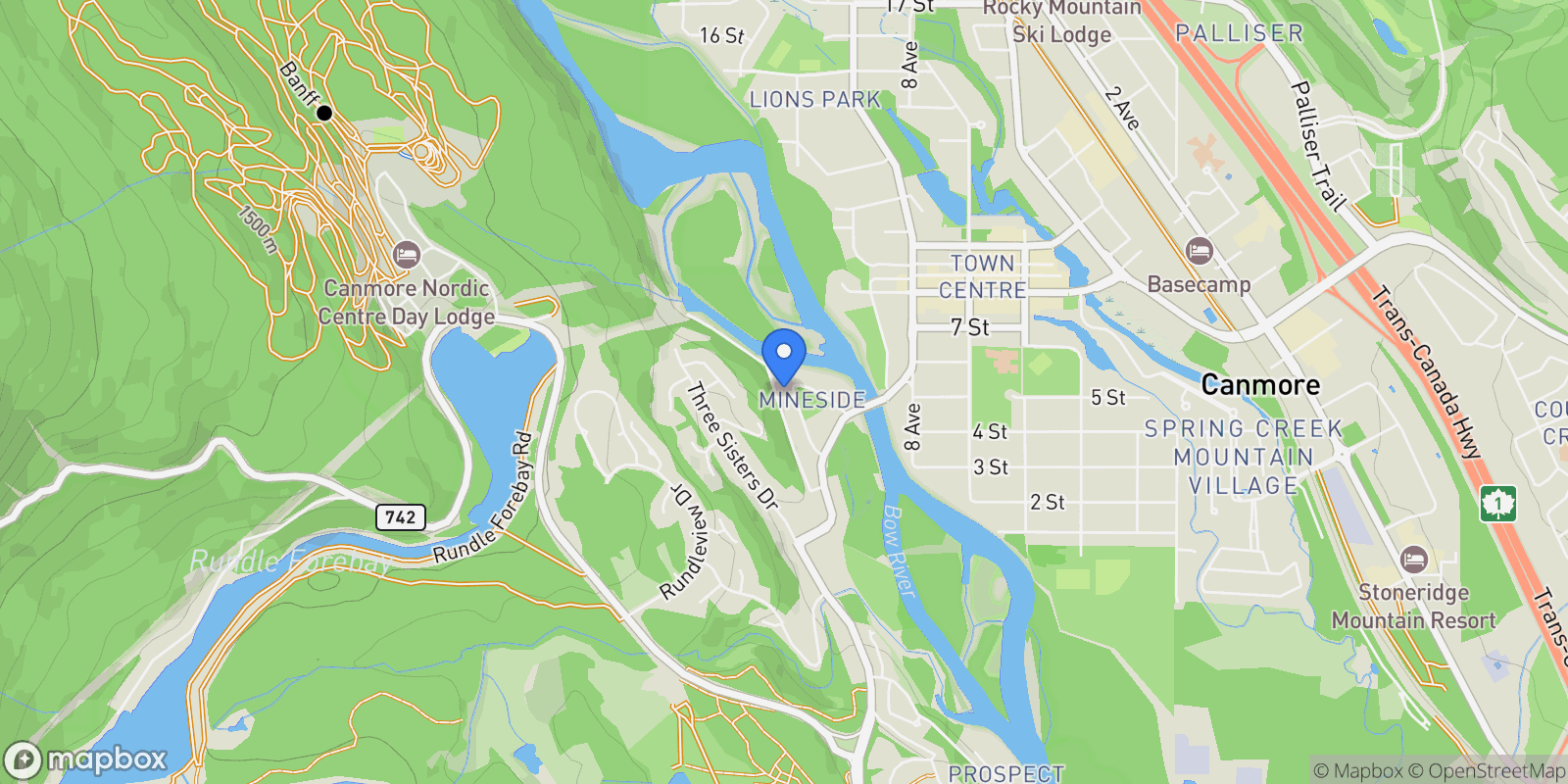 Map showing 140 Rundle Crescent, Canmore, AB T1W 2L6, Canmore, Alberta, Canada.