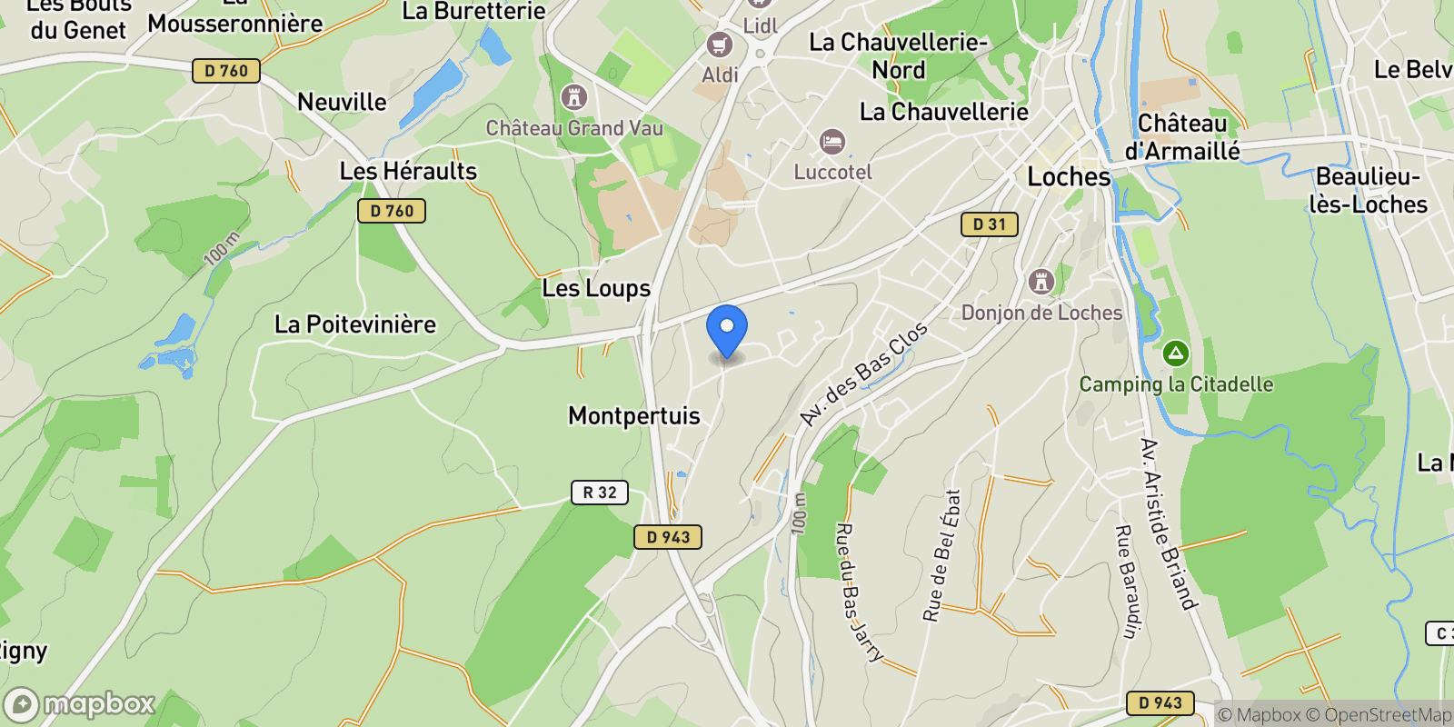 Map showing Loches, Centre-Val de Loire, France.