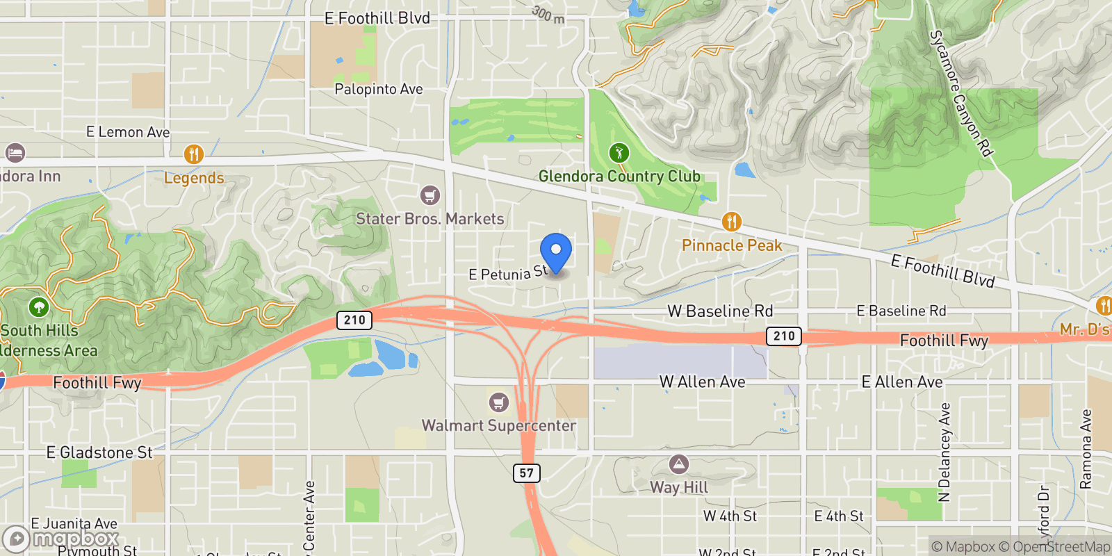 Map showing 911 Groveton Ave, Glendora, California, United States.