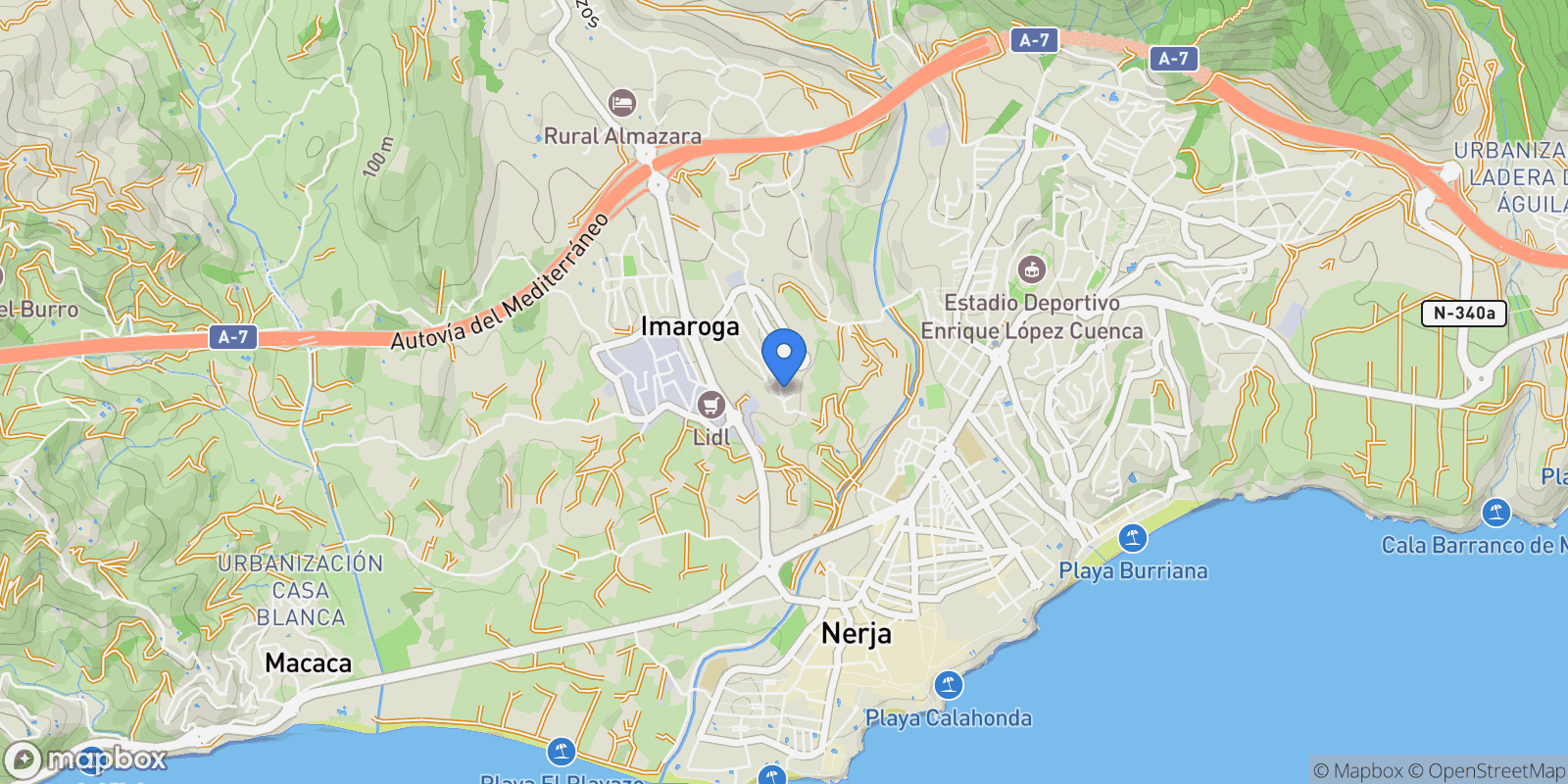 Map showing Pago Castillo Alto, 1T, 29780 Nerja, Málaga, Spain, Nerja, Andalusia, Spain.