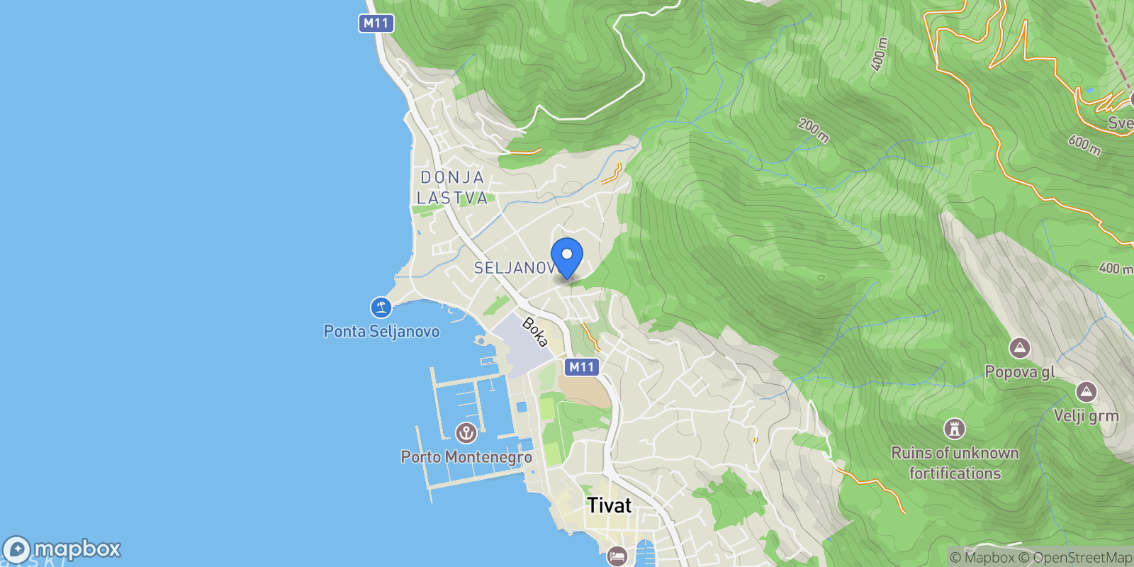 Map showing Seljanovo, Tivat, Tivat, Tivat Municipality, Montenegro.