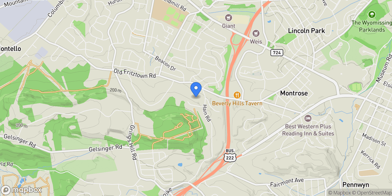 Map showing 540 Hain Rd, Sinking Spring, PA 19608, Sinking Spring, Pennsylvania, United States.