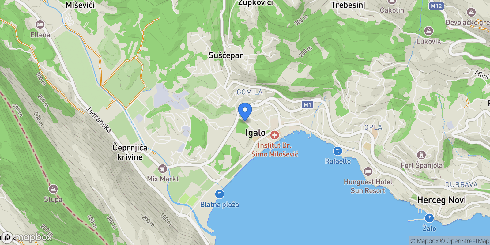 Map showing Igalo, Herceg Novi, Igalo, Herceg Novi Municipality, Montenegro.