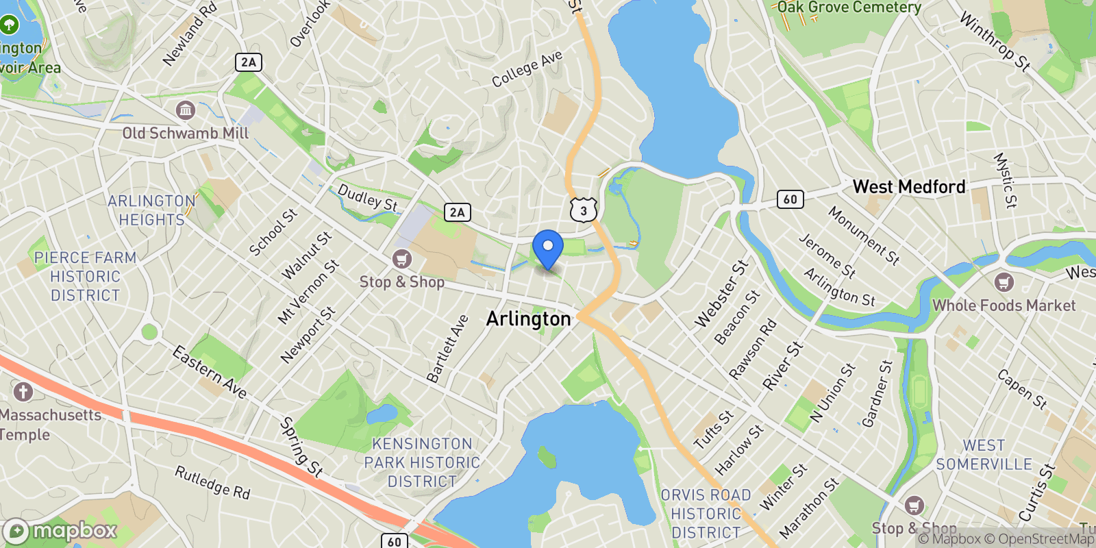 Map showing 7  Court St Pl , Arlington, MA 02476, Arlington, Massachusetts, United States.