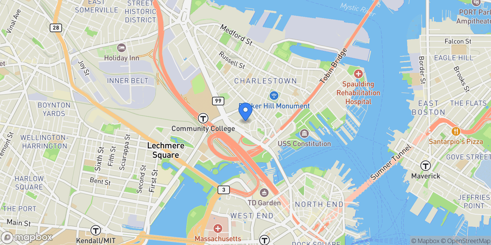Map showing 1 Washington Place , Boston, MA 02129, Boston, Massachusetts, United States.