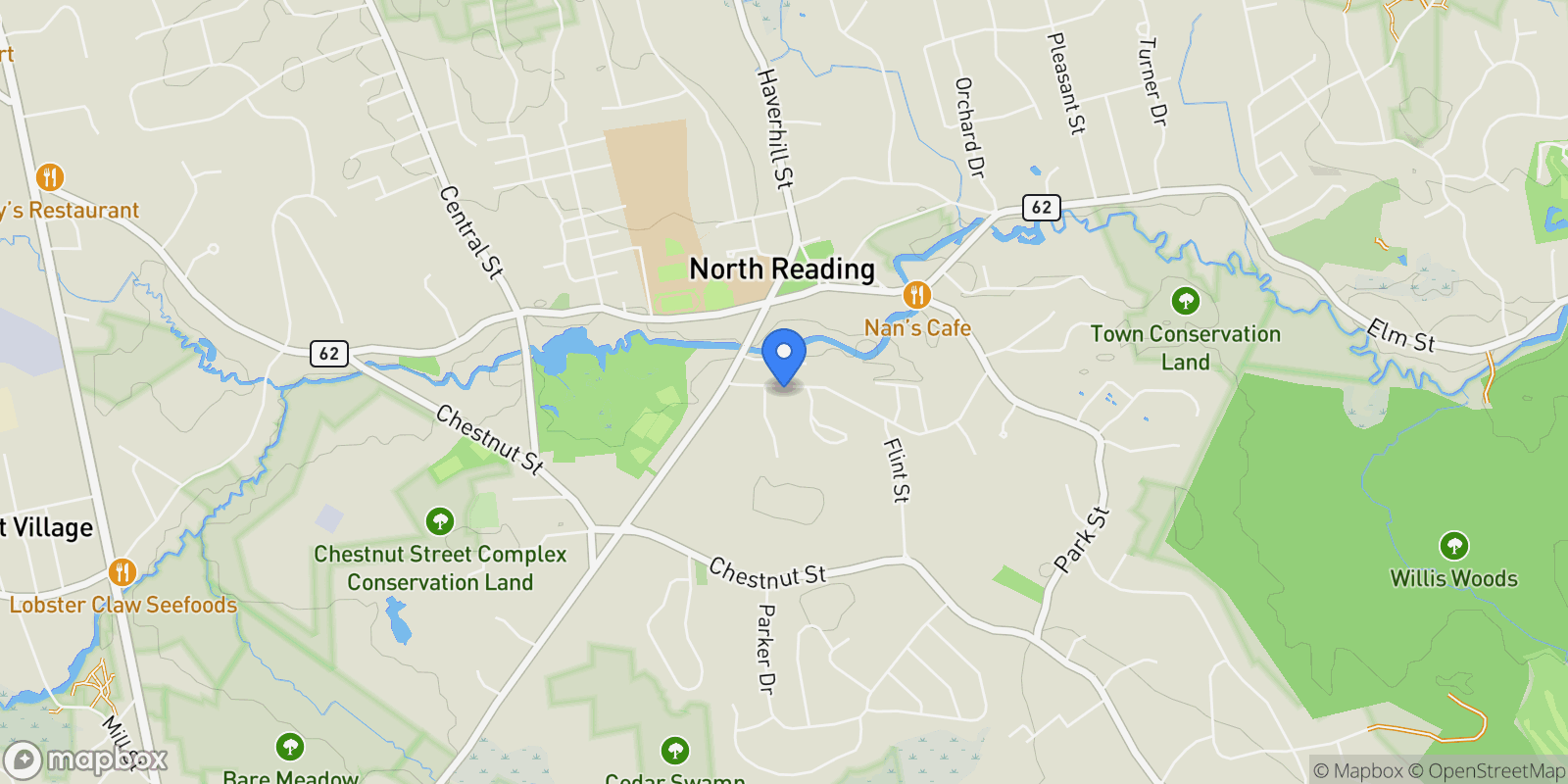 Map showing 56 Mount Vernon St , North Reading, MA 01864, North Reading, Massachusetts, United States.