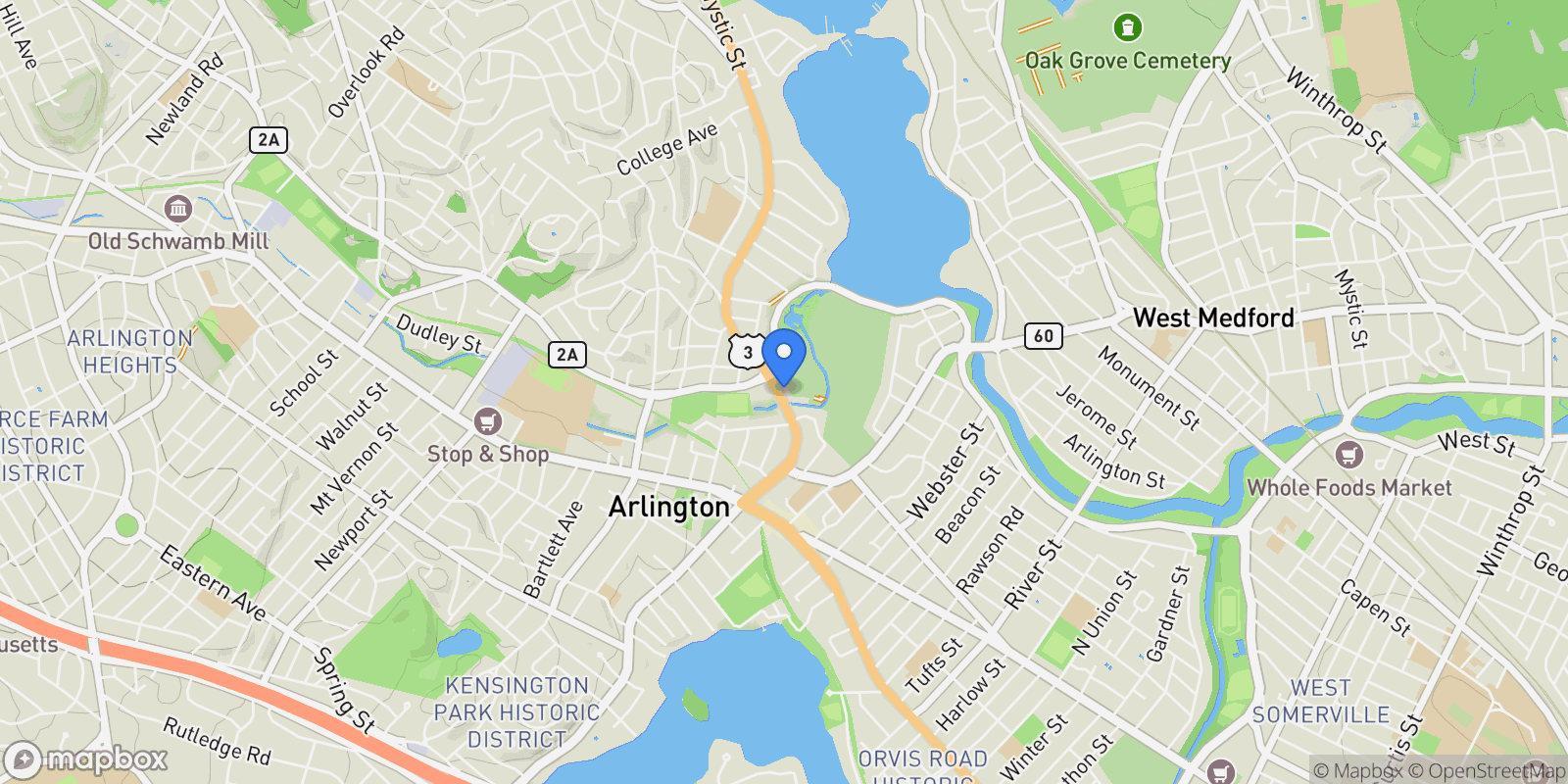 Map showing 97  Mystic Street , Arlington, MA 02474, Arlington, Massachusetts, United States.