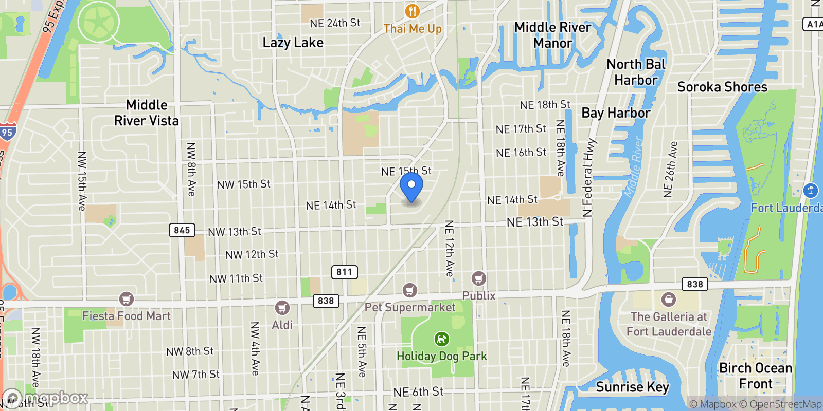 Map showing 828 NE 14th St, Fort Lauderdale, Florida, United States.