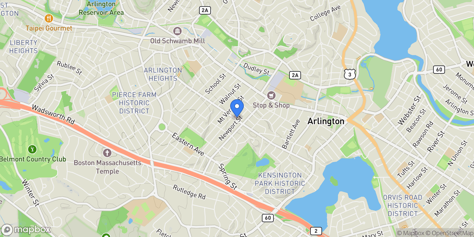 Map showing 39  Newport St , Arlington, MA 02476, Arlington, Massachusetts, United States.