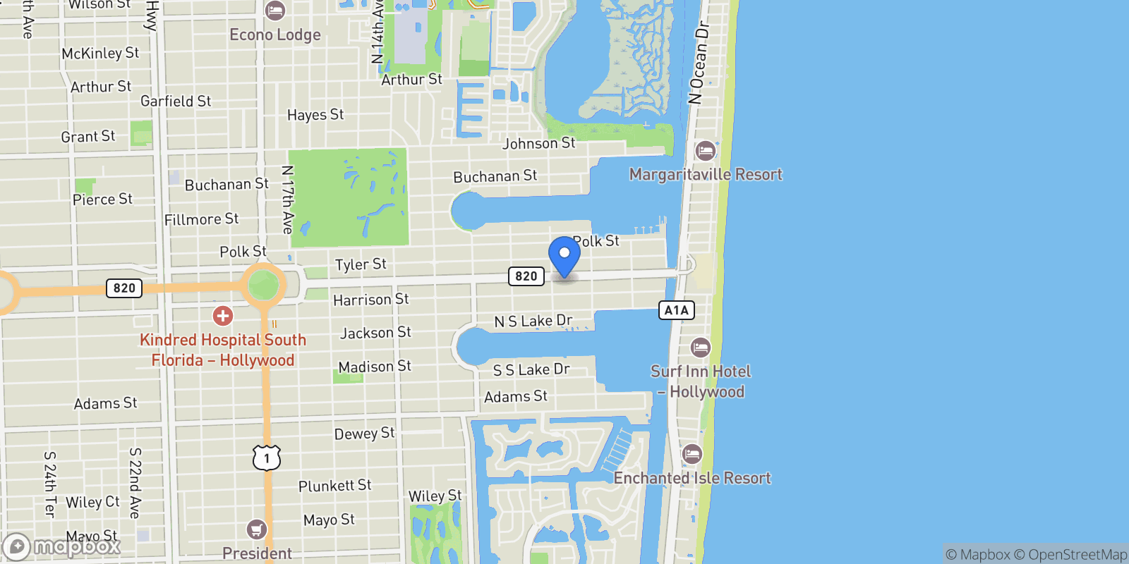 Map showing 940 Hollywood Blvd, Hollywood, Florida, United States.