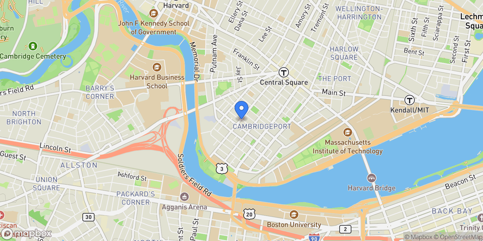 Map showing 100 Magazine Street Unit 2, Cambridge, MA 02139, Cambridge, Massachusetts, United States.