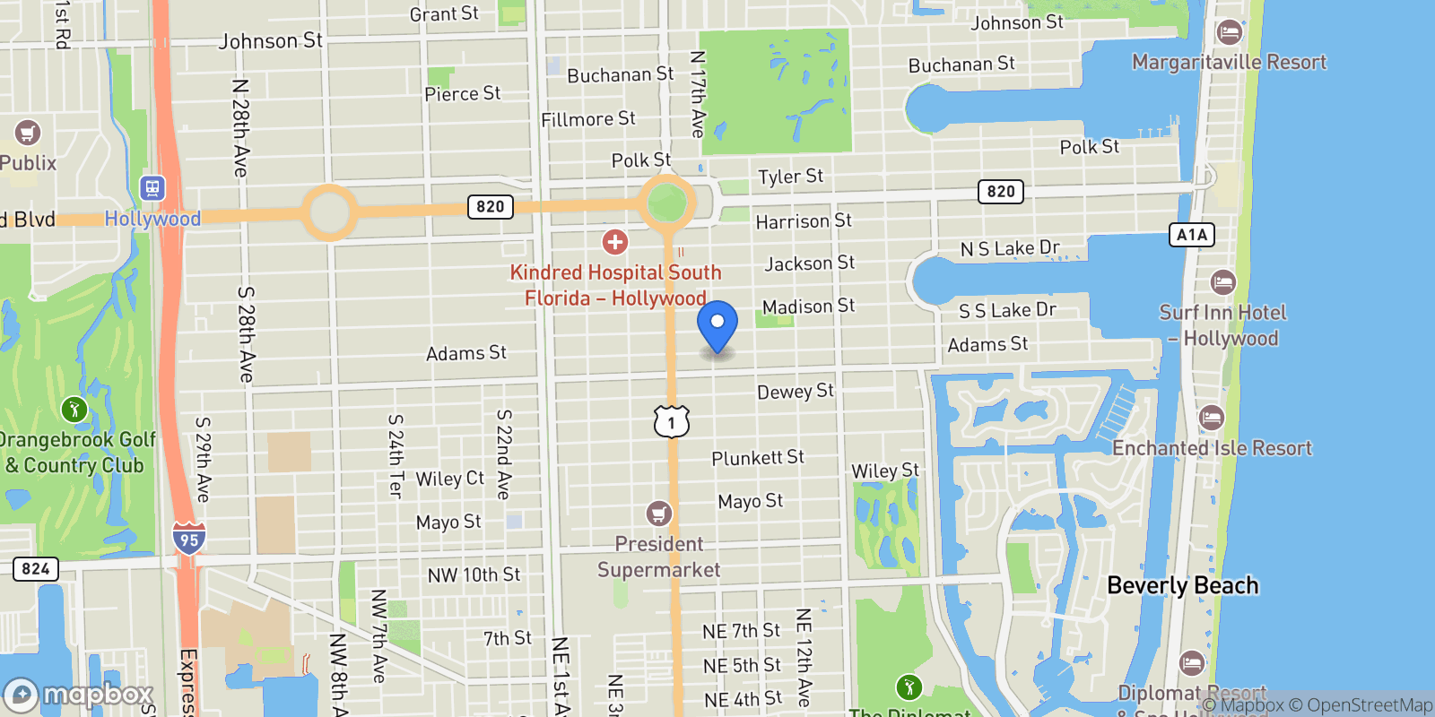 Map showing 809 S 17th Ave, Hollywood, Florida, United States.