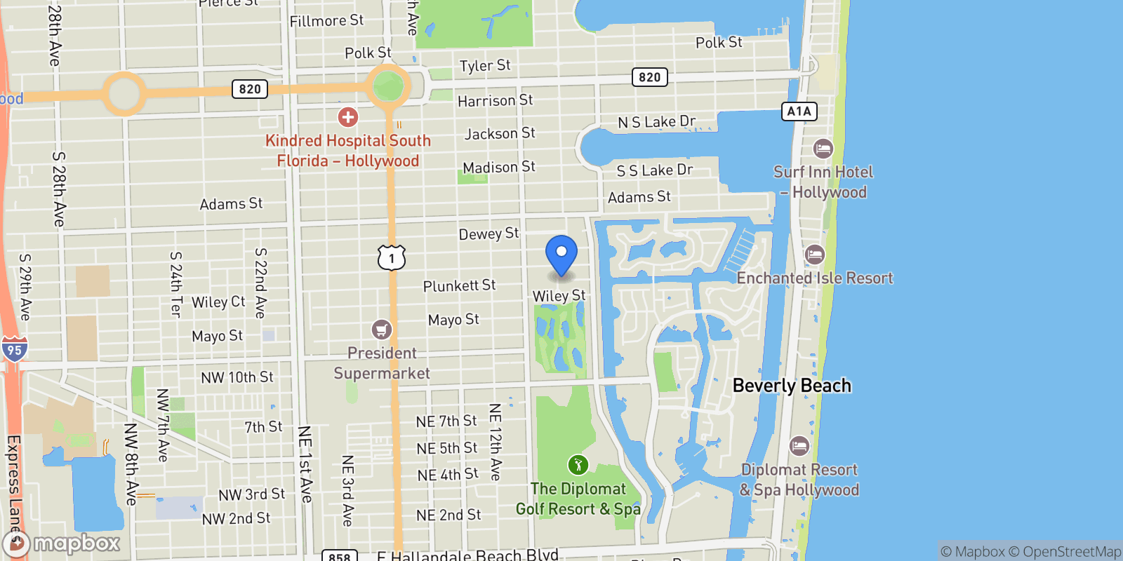 Map showing 1241 S 13th Ave, Hollywood, Florida, United States.