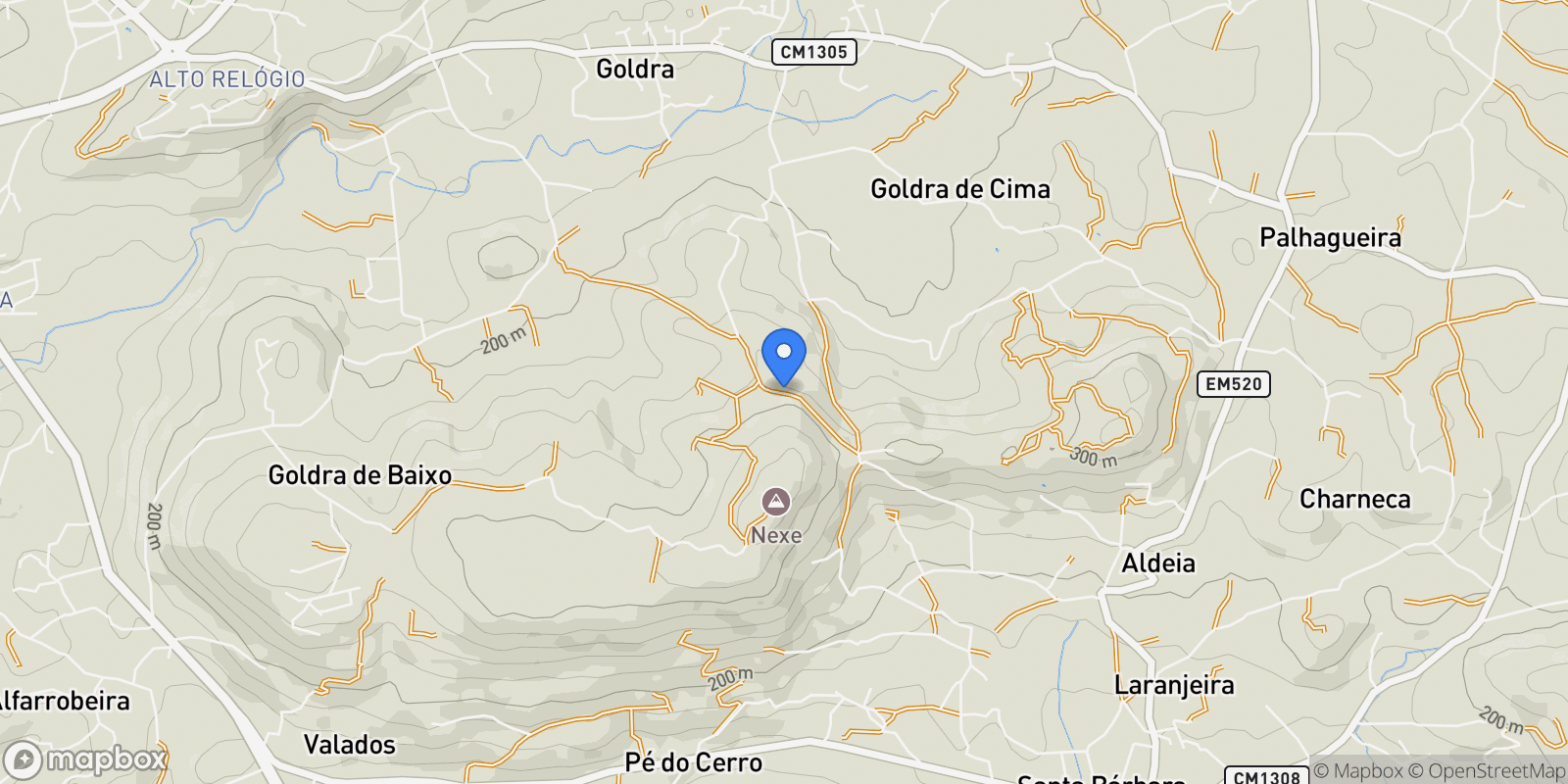 Map showing Goldra, Algarve, Santa Barbara de Nexe, Algarve, Portugal.