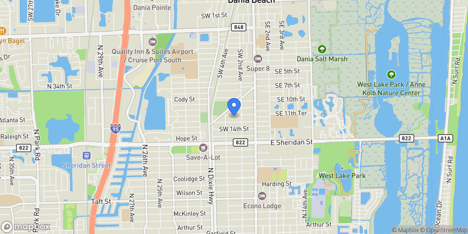 Map showing 235-237 SW 12th St, Dania Beach, Florida, United States.