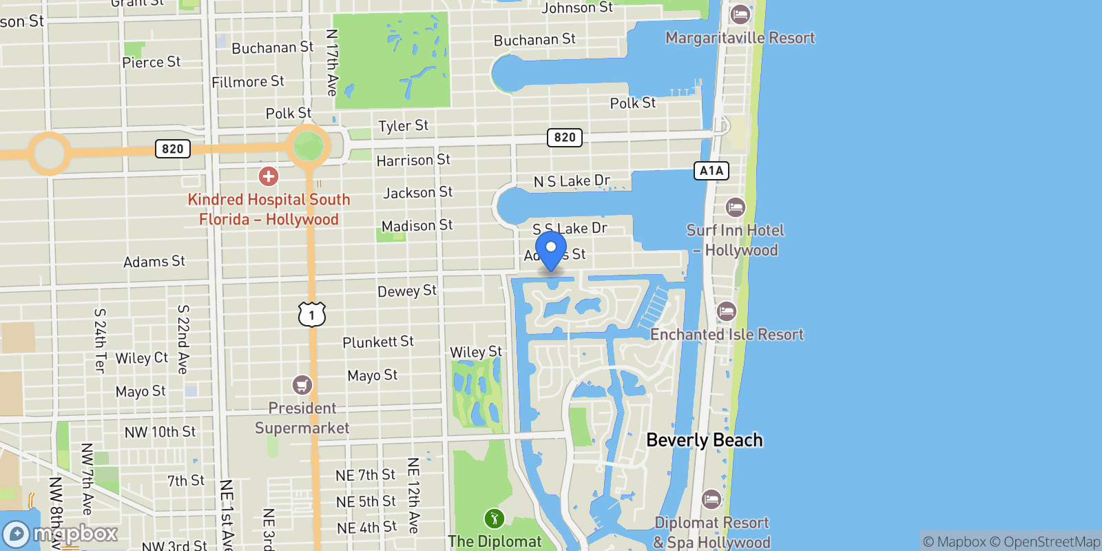 Map showing 1108 Washington St, Hollywood, Florida, United States.
