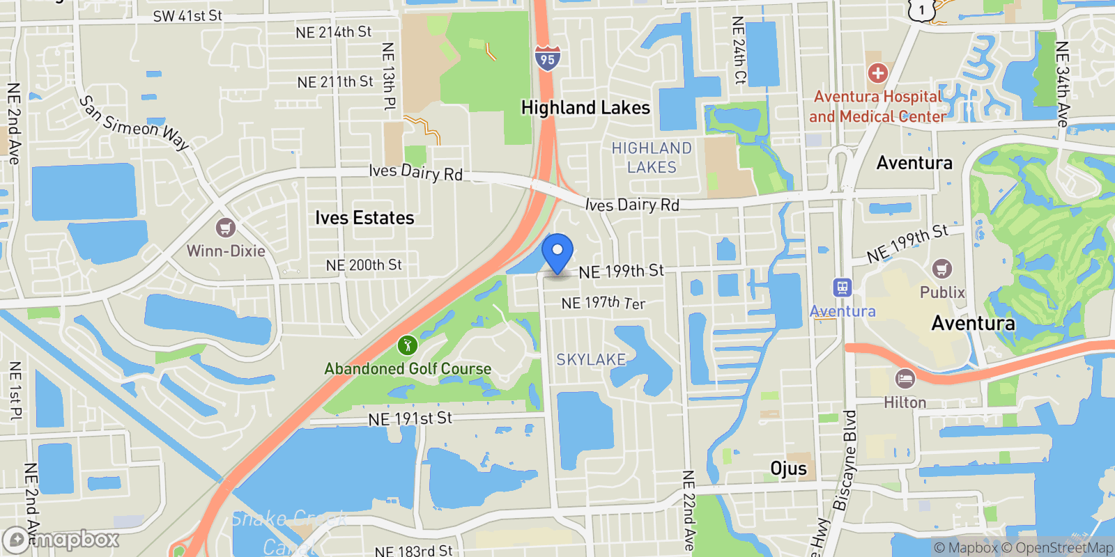 Map showing 1840 NE 199th St, North Miami Beach, Florida, United States.