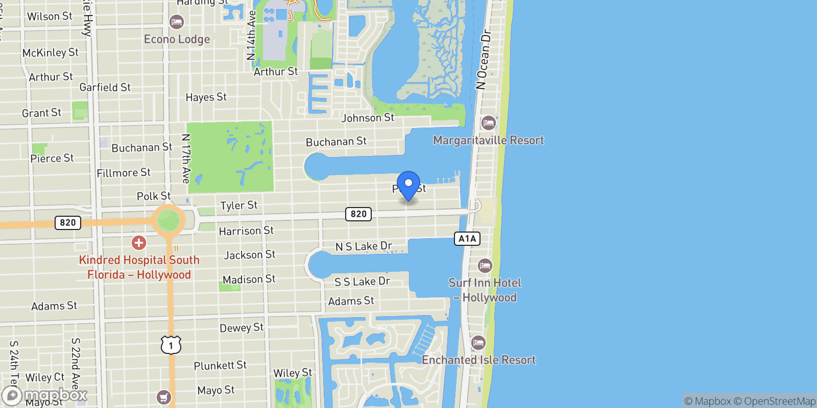 Map showing 856 Tyler St, Hollywood, Florida, United States.