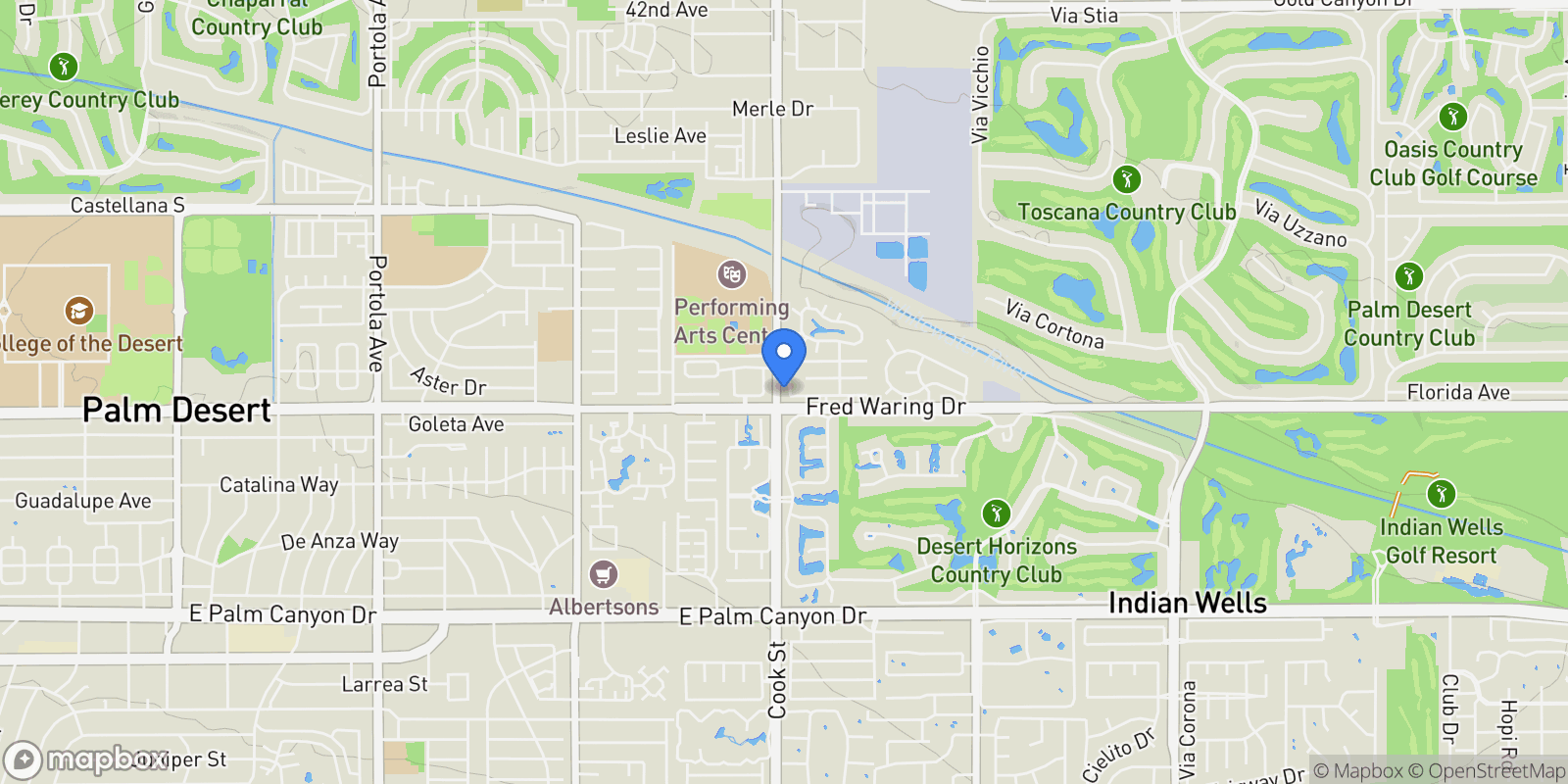Map showing 43911 La Carmela Drive , Palm Desert, CA 92211, Palm Desert, California, United States.