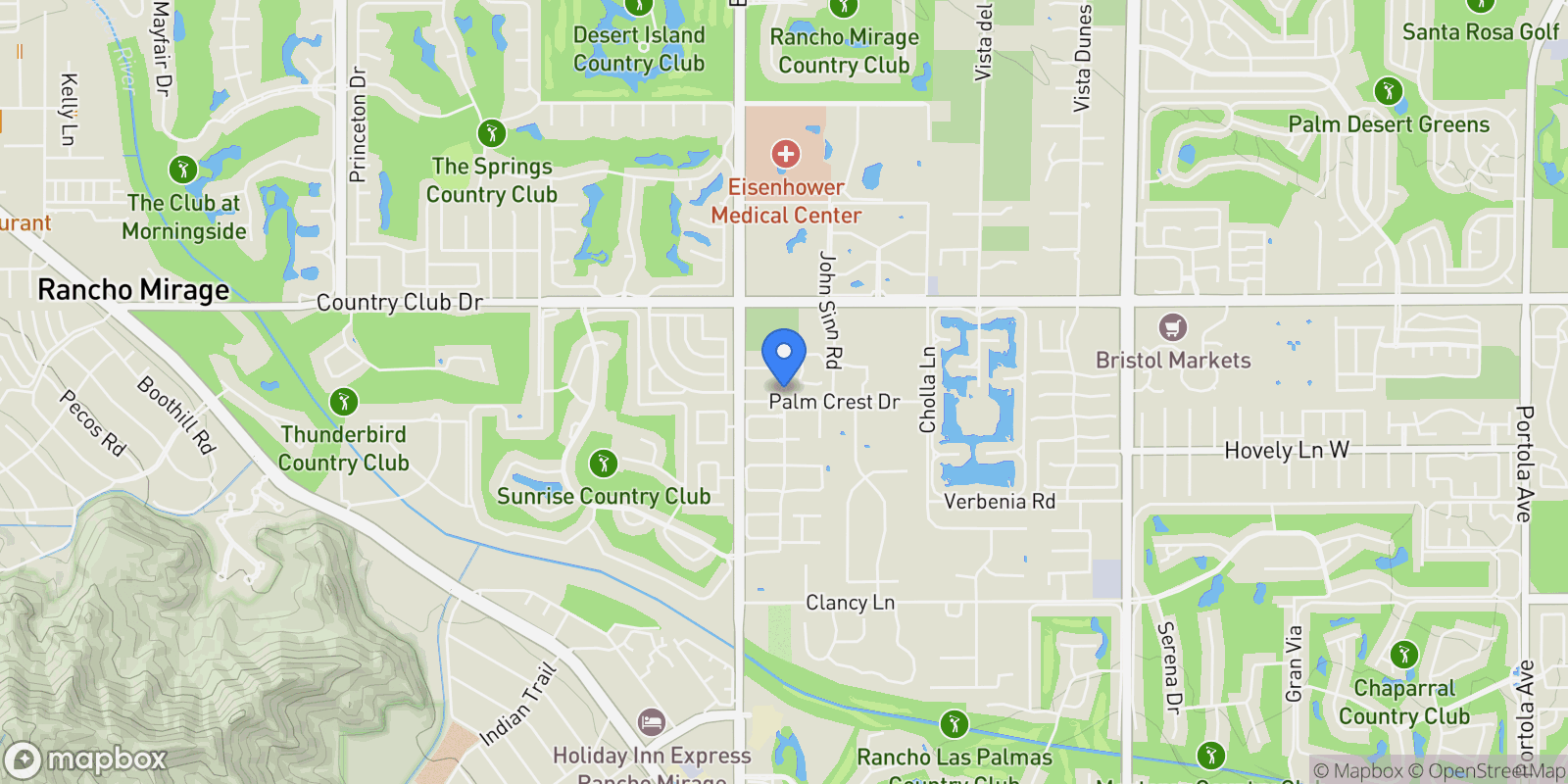 Map showing 72128 Palm Crest Drive, Rancho Mirage, CA 92270, Rancho Mirage, California, United States.