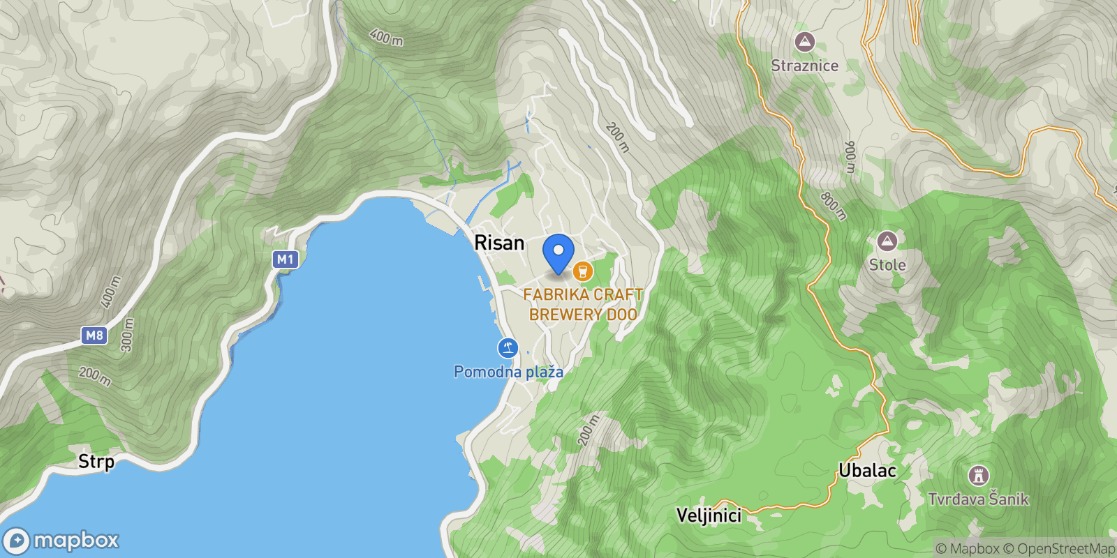 Map showing Risan, Kotor, Risan, Kotor Municipality, Montenegro.