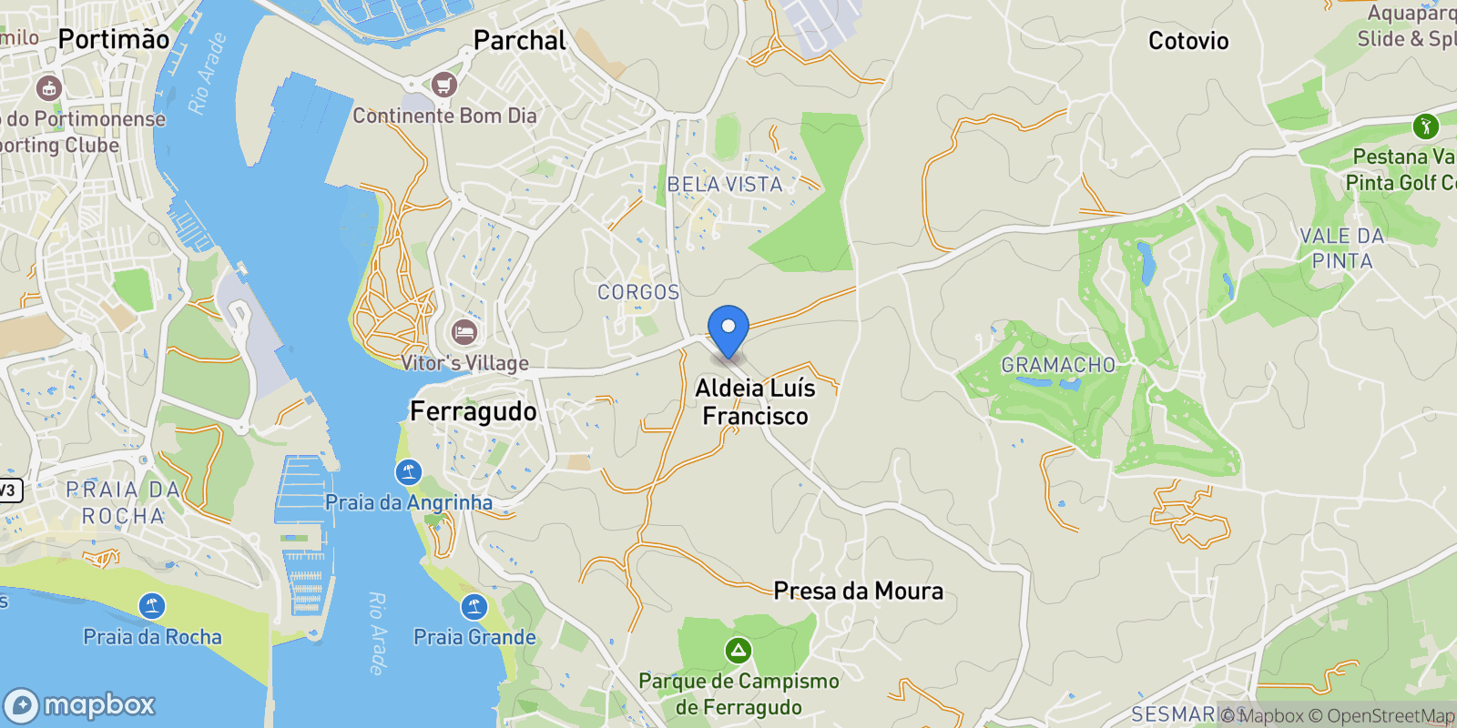 Map showing R. Aldeia Luís Francisco, 8400 Ferragudo, Portugal, Ferragudo, Algarve, Portugal.